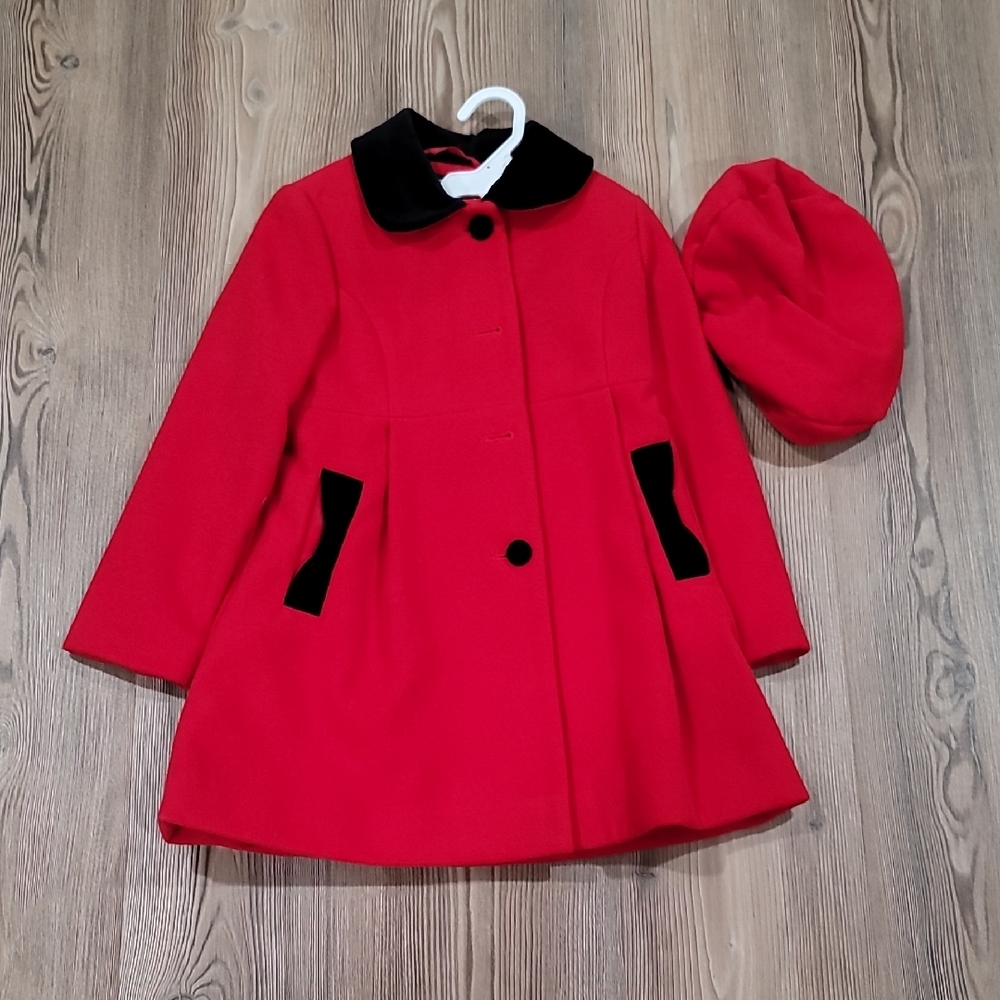 Rothschild Red Pea Coat with Black Accents and Hat